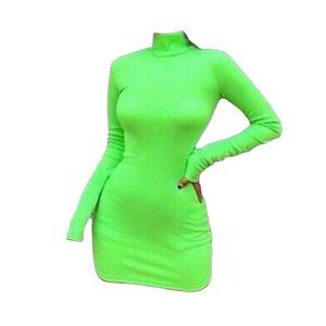 Rebdolls Neon Green Turtleneck Bodycon Dress